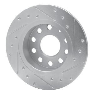 Audi A3 Brake Rotor (1) - Rear Left - R1 Concepts - Drilled & Slotted - Silver - `10-`19